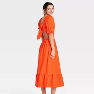 Who What Wear Puff Elbow Sleeve Open Back Dress
